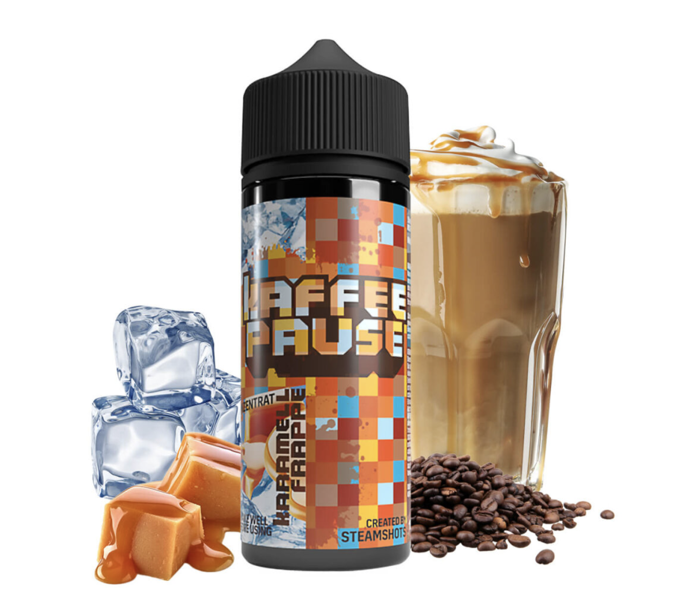 Steamshots Kaffeepause | Karamell Frappe Ice | Longfill Aroma 10ml in 120ml